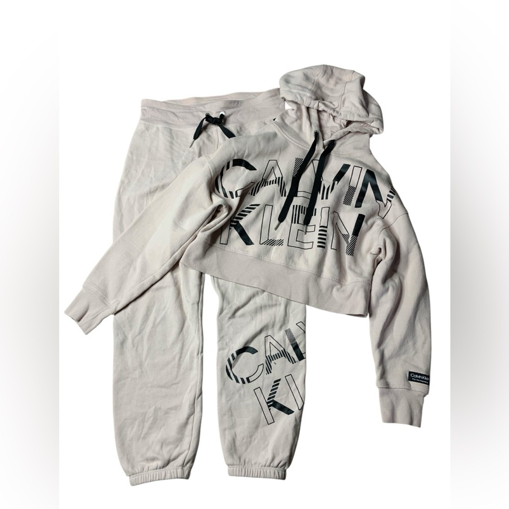 Calvin Klein Performance Light Pink Cropped Hoodie & Jogger Set Size Small